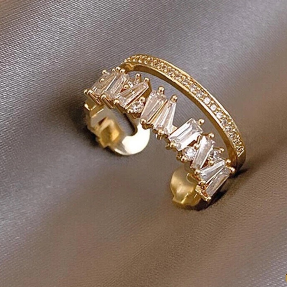 New 18k Gold plated zircon ring - adjustable & open